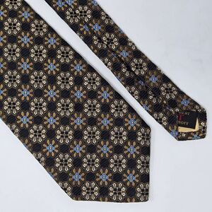 ROBERT TALBOTT BEST OF CLASS SILK TIE BROWN GOLD FLORAL FOULARD 4" X 60"